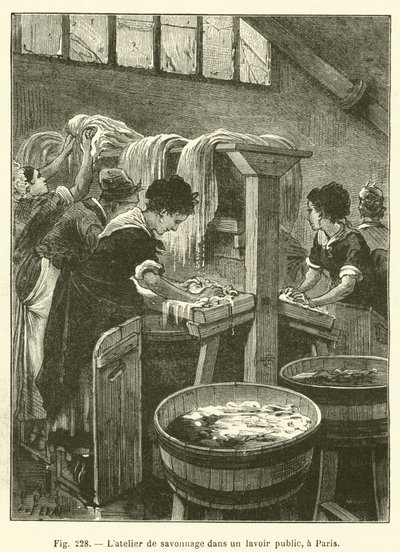 Såpeverkstedet i et offentlig vaskehus, i Paris (gravering) av French School