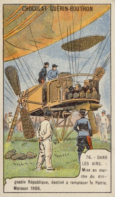 Lansering av det franske militære luftskipet La Republique, erstatning for den tapte Patrie, Moisson, Frankrike av French School