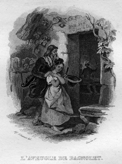 Den blinde mannen til Bagnolet Chanson de Beranger i "" Oeuvres completes"" (1834) av Pierre Jean de Beranger (1780-1857), fransk poet og låtskriver. av French School