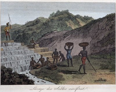 Vasking av blåsand - "" The World in prints or Geography of the five parts of the world"" av Chevalier de Roujoux av French School