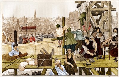 Nedlegging av den første steinen til Sorbonne, av kardinal Richelieu, i nærvær av buen til Rouen Francois du Harlay på 1600-tallet. av French School