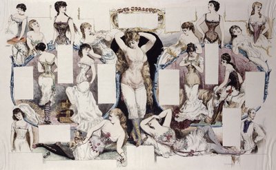 Layout-illustrasjoner for en artikkel om dameundertøy, fra La Vie Parisienne, ca. 1870 av French School