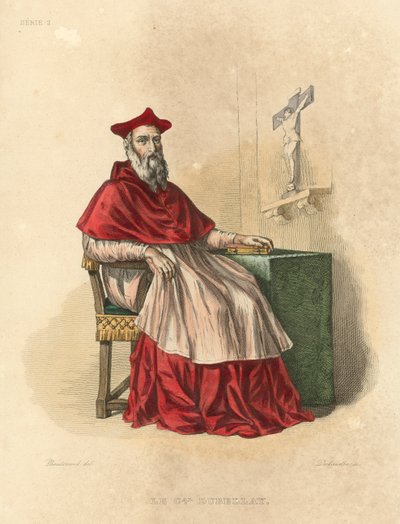 Le Cardinal Dubellay (farget gravering) av French School