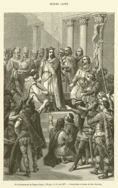 Kroningen av Hugues Capet, i Noyon, 1. juni 987 (gravering) av French School