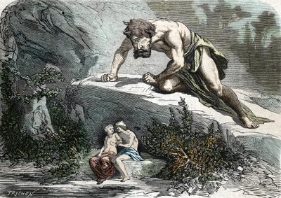"Le Cyclops Polypheme overraskende Galatee et Acis" (gravering) 1864 av French School