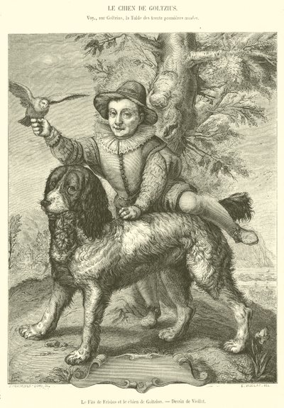 Sønnen til Frisius og hunden til Goltzius (gravering) av French School