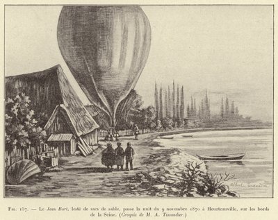 Jean Bart, tynget av sandsekker, tilbrakte natten til 9. november 1870 i Heurteauville, ved bredden av Seinen. av French School