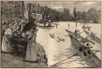 Le Lendit de Paris: skoleregater ved den store lac du bois de Boulogne - Gravering fra 1894 etter tegningen av Mr Lunel av French School