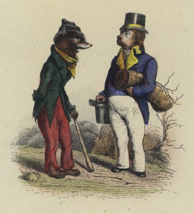 The Wolf And The Dog (farget gravering) av French School