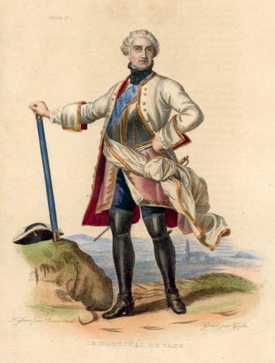 Le Marechal de Saxe (farget gravering) av French School