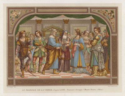 The Marriage of the Virgin, etter Luini, freskomaleri, Brera Museum, Milano av French School