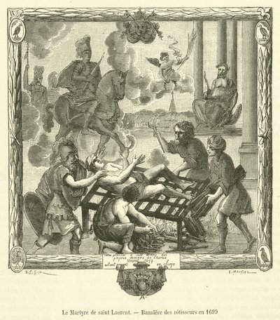 The Martyrdom of Saint Lawrence, Banniere des rotisseurs i 1699 (gravering) av French School
