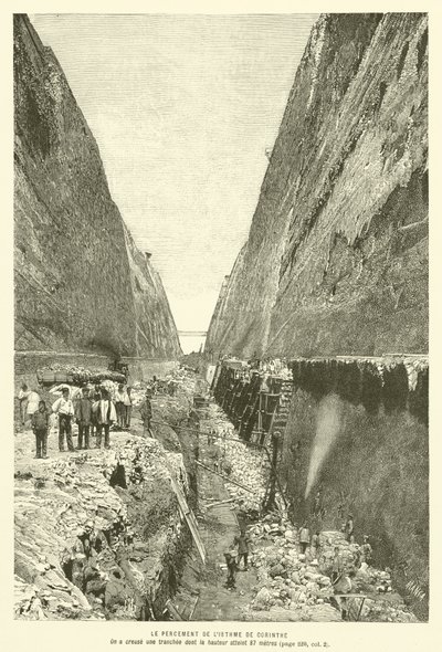 Piercingen av Isthmus of Corinth (gravering) av French School