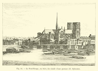 Den røde bro, i 1650; faksimile av en gravering av Sylvestre av French School