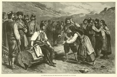 Prins Nicolas av Montenegro dispenserer rettferdighet (gravering) av French School