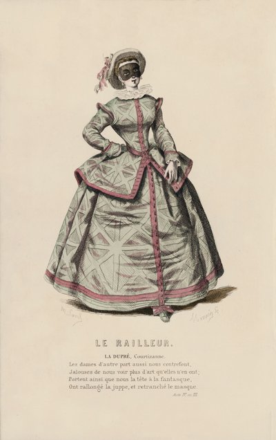 Le Railleur, La Dupre, Courtizanne (farget gravering) av French School