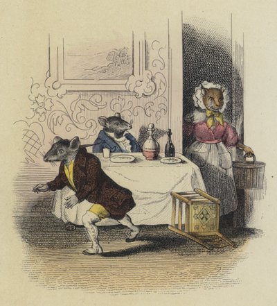 The Rat De Ville And The Rat Des Champs (farget gravering) av French School