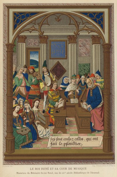 Kong Rene og hans musikkrett (chromolitho) av French School