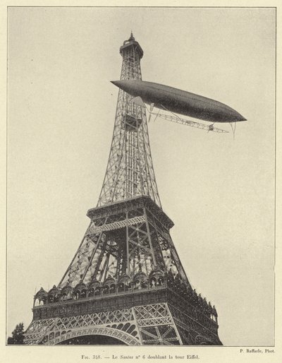 Santos no 6 dobler Eiffeltårnet (gravering) av French School