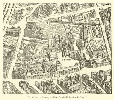 Templet, i 1734; faksimile av Turgots plan av French School