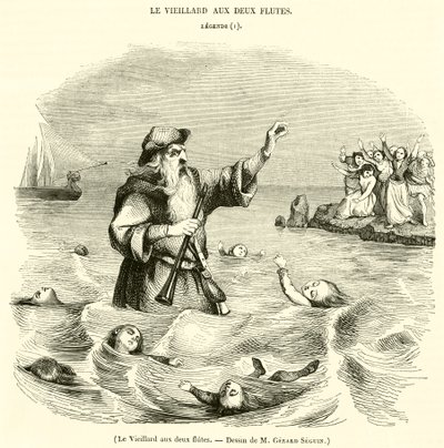 Den gamle mannen med to fløyter (gravering) av French School