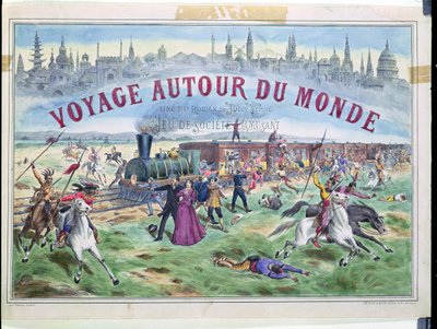 Le Voyage Autour du Monde, omslag til en boks for et spill basert på Around the World in 80 Days av Jules Verne (1828-1905) av French School