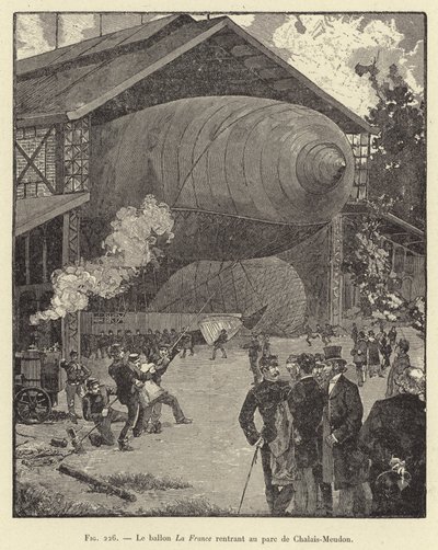 La France-ballongen vender tilbake til Chalais-Meudon-parken (gravering) av French School