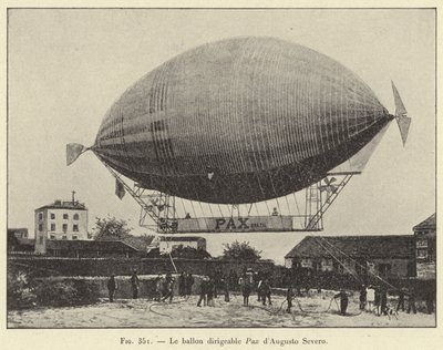 Pax dirigible ballong av Augusto Severo (gravering) av French School