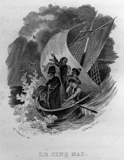 Den femte mai Chanson de Beranger i "" Oeuvres completes"" (1834) av Pierre Jean de Beranger (1780-1857), fransk poet og låtskriver. av French School