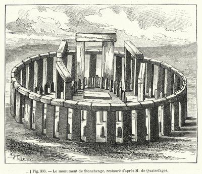 Monumentet til Stonehenge, restaurert etter M de Quatrefages (gravering) av French School