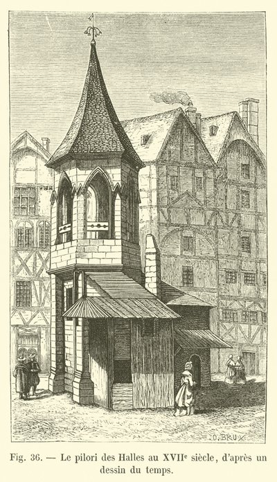 Les Halles søyle på 1600-tallet, fra en tegning fra tiden av French School