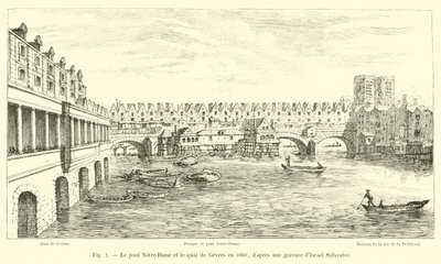 Notre-Dame-broen og Quai de Gesvres i 1660, etter en gravering av Israel Sylvestre av French School