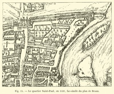 Saint-Paul-distriktet, i 1530, faksimile av Brauns plan av French School