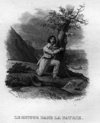 Le retour dans la patrie Chanson de Beranger i "" Oeuvres completes"" (1834) av Pierre Jean de Beranger (1780-1857), fransk poet og låtskriver. av French School