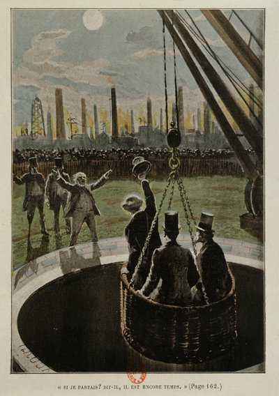 Leaving for the Moon, from From the Earth to the Moon av Jules Verne (1828-1905) utgitt i 1865 av French School
