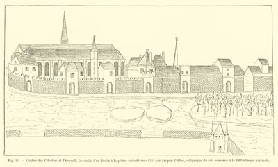 The Church of the Celestins and the Arsenal, faksimile av en pennetegning utført rundt 1583 av Jacques Cellier, kalligraf for kongen, oppbevart på Nasjonalbiblioteket av French School