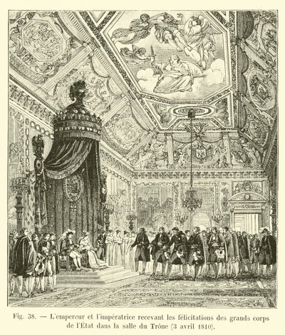 Keiseren og keiserinnen mottar gratulasjoner fra statens store korps i tronsalen, 3. april 1810 av French School