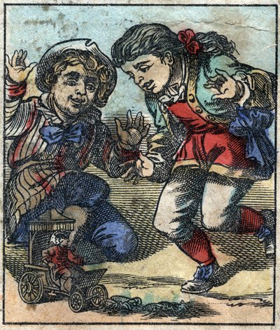 Lemuel Gulliver brukes som leketøy av de gigantiske barna i Brobdingnag. Illustrasjon for "" Gulliver