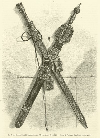 De såkalte Boabdil Arms, bevart i Real Armory of Madrid (gravering) av French School