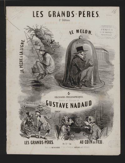 The Grand Fathers, fire filosofiske sanger av Gustave Nadaud (litho) av French School