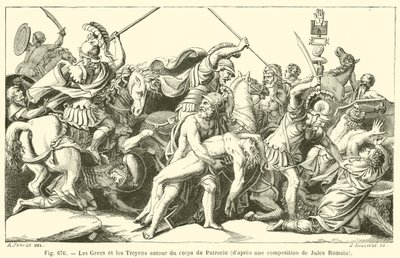 Grekerne og trojanerne rundt kroppen til Patroclus (gravering) av French School