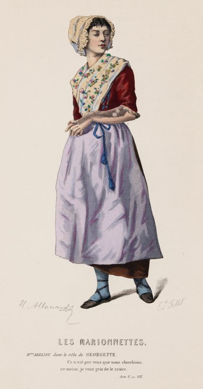 The Puppets, Act V, Sc VIII (farget gravering) av French School