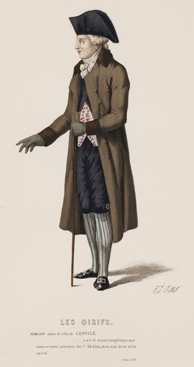 Les Oisifs, Scene XVI (farget gravering) av French School