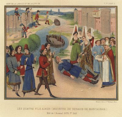 The Four Aimon Sons, Murder Of Renaud De Montauban (farge litho) av French School