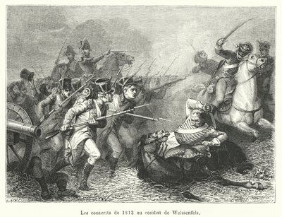De vernepliktige fra 1813 i slaget ved Weissenfels (gravering) av French School