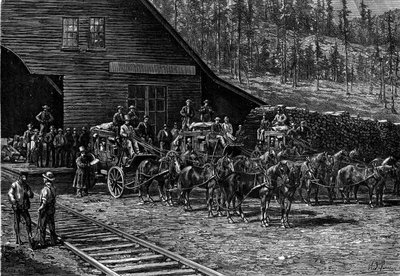 Stagecoaches of the Far West. Gravering i «The Journal of Youth» av French School