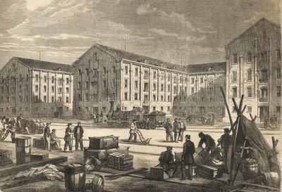 Les docks de Rouen en en 1866 - The docks of Rouen in 1866 - engraving av French School