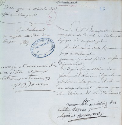 Anbefalingsbrev signert av Napoleon Bonaparte (1769-1821) for sin bror, Joseph (1768-1844) desember 1795 av French School
