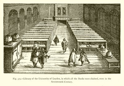 Biblioteket ved University of Leyden, der alle bøkene var lenket, selv i det syttende århundre av French School
