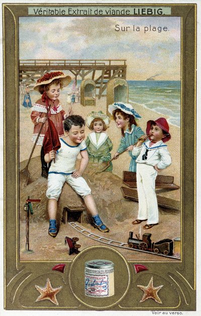 Liebig kromolitografiserie "" Beach Game"" av barn. sd. 1800-tallet av French School